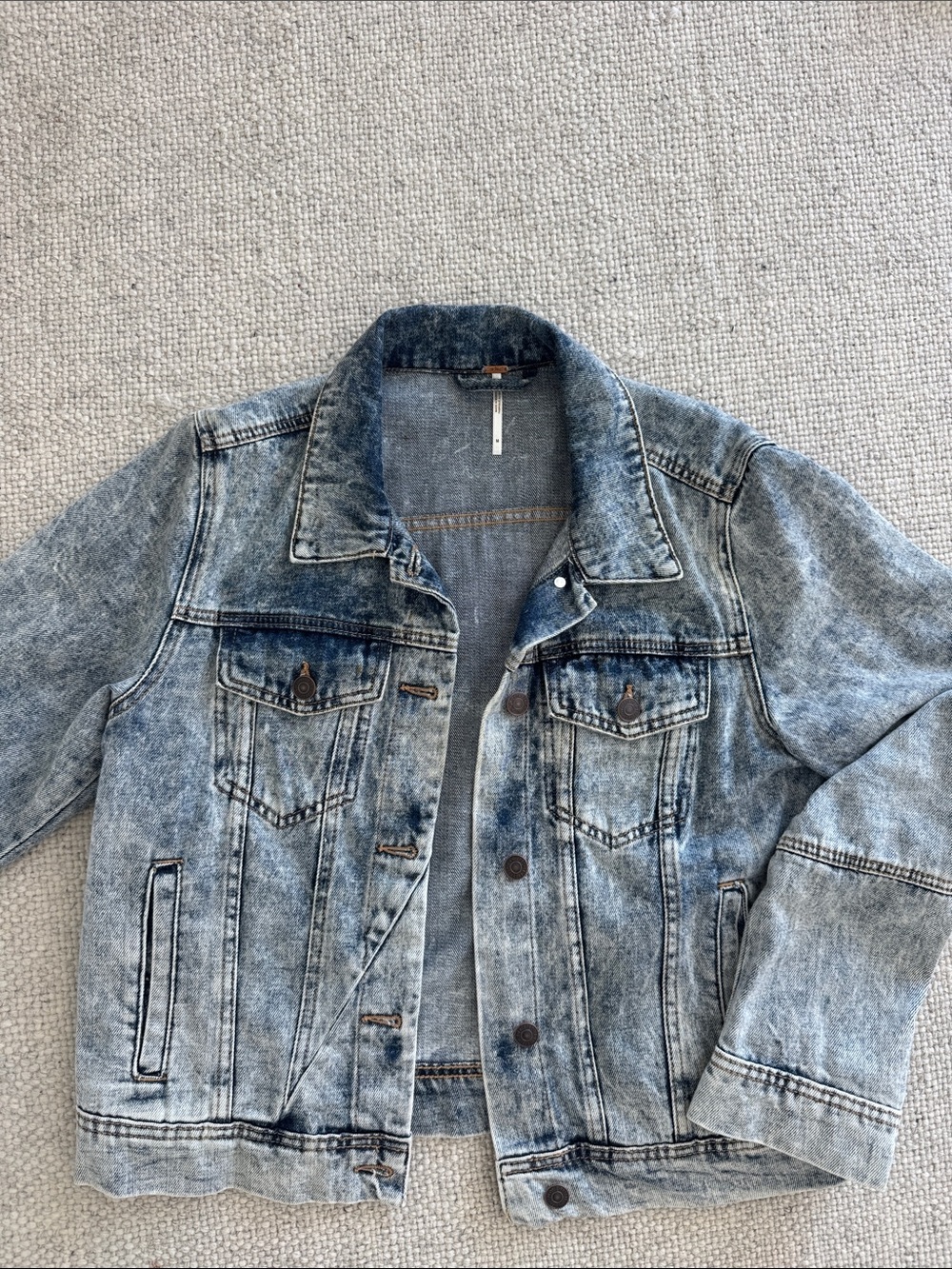 Free People Acid-Wash Denim Jacket in Faded Blue